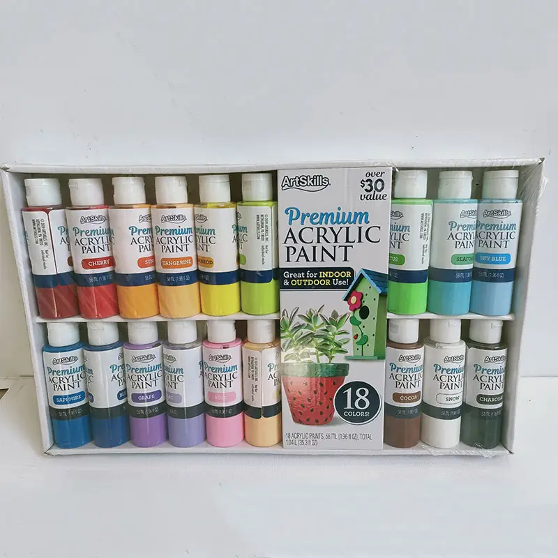 Großhandel OEM Fabric Craft Artist Qualität Acrylfarbe Set 18 Farben Reichhaltige Pigmente zum Malen von Leinwand