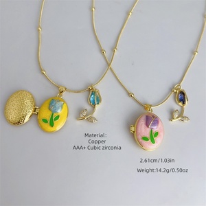 Collana con Pendente a Tulipano in Zirconi Placcata <span class=keywords><strong>Oro</strong></span> 18K, Stile Vintage, per Uso Quotidiano, Regalo con Catena - Product Image 2