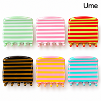 Mini pince à cheveux carrée en acétate rayée personnalisée Ume 4,8 cm, pinces à cheveux colorées pour femmes, accessoires de mode en gros, OEM