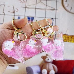 Nouveau créatif mignon flottant liquide porte-clés pour sac voiture acrylique porte-clés dessin animé Hello Kitty Couple liquide porte-clés - Product Image 3