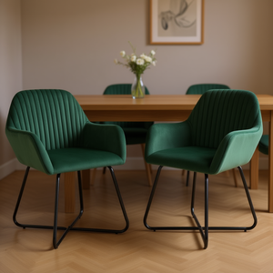 Chaises de salle à manger en velours vert, pieds en métal, design contemporain, mobilier moderne pour la maison - Product Image 2