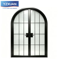 Porte battante en alliage d'aluminium noir avec verre trempé double couche, isolation phonique et thermique, styles et dimensions personnalisés disponibles