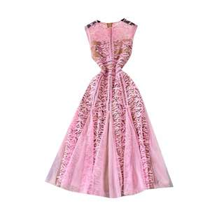 Vestido Midi Casual de Verano para Mujer, Cuello Redondo, Estilo Túnica, Sin Mangas, Corte Imperio, Bordado, Malla, Vestidos - Product Image 5