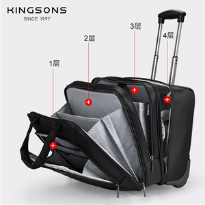 Kingsons 16 Inch Business Carry On <b>Suitcase</b> With <b>Wheels</b> For Travel Solid Color Soft Handle Zipper Closure - Product Image 2