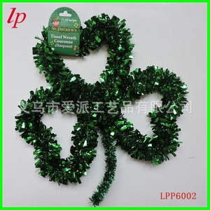 <b>St</b> <b>Patricks</b> <b>Day</b> Shamrock Pendant Green Tinsel Wreath <b>Decorative</b> Clover Shape LPP6002 - Product Image 1