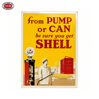 Plaque rectangulaire jaune émaillée vintage effet vieilli Shell Pump or Can, en porcelaine, pour garage, man cave, bar, décoration