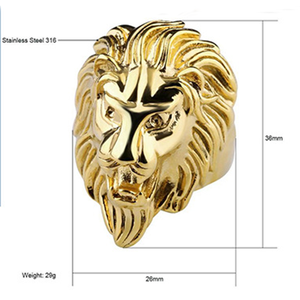 패션 남성 반지 스테인레스 스틸 힙합 18k 골드 사자 머리 반지 - Product Image 4
