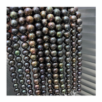 Vente en gros collier de perles noires teinté en perles naturelles Edison de forme ronde de couleur pour la fabrication de bijoux 40cm