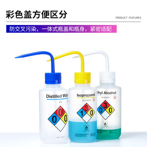 Botella de seguridad de plástico Labshark de boca ancha con codo para acetonita, etanol, metanol, agua destilada, punta blanca y roja - Product Image 3