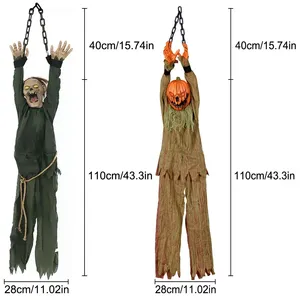 Décoration tête de citrouille suspendue pour Halloween avec sons effrayants-Tissu, pour décor suspendu, célèbre Halloween, Noël - Product Image 2