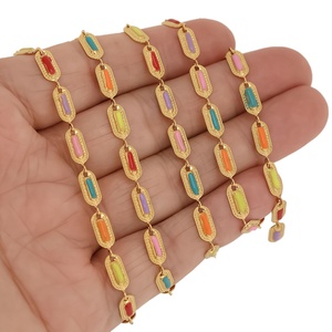 สร้อยข้อมือ/สร้อยคอ สแตนเลสสตีล รูปวงรี ลายนูนสีทอง ประดับหยดน้ำมัน ดีไซน์เก๋ สำหรับงาน DIY ทำเครื่องประดับด้วยมือ - Product Image 4