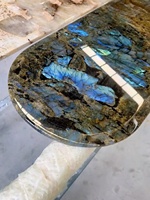 Dalles de pierre de granit bleu lémurien Labradorite de Madagascar Carrelage de table en pierre de marbre naturel irisé bleuâtre