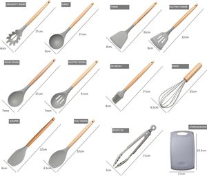Kitchen <b>Tool</b> Set 2025 New Style 19-Piece Eco-Friendly Black Green Pink Gray <b>Silicone</b> Wood Hand Grip Kitchen Utensils Set - Product Image 6