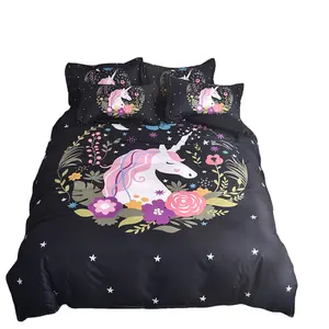 Unicorn children bedding set matching curtain home bedroom cotton bed linen sets