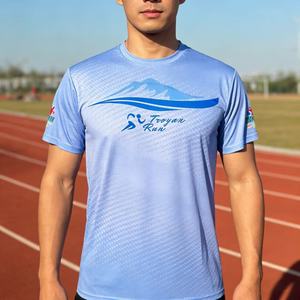 เสื้อวิ่งถักแบบสั่งทำพร้อมโลโก้ OEM ขายส่ง แห้งเร็ว พิมพ์ลายแบบ Discharge เป็นมิตรกับสิ่งแวดล้อม ระบายอากาศได้ดี เสื้อยืดวิ่งมาราธอนสำหรับทีม - Product Image 1