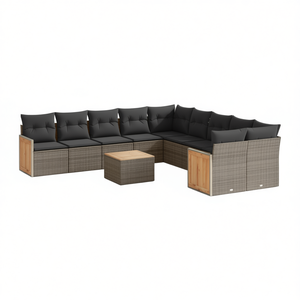 Dark Grey Garden <b>Sofa</b> Set <b>Rattan</b> Wicker Frame Teak Wood Solid Wood Cushioned Outdoor Furniture 6 Seater Contemporary Design - Product Image 1