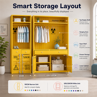 Armoire de présentation sur mesure de style conteneur avec tringles à vêtements, tiroirs, étagères et rangement de base pour les présentoirs de magasins de vêtements