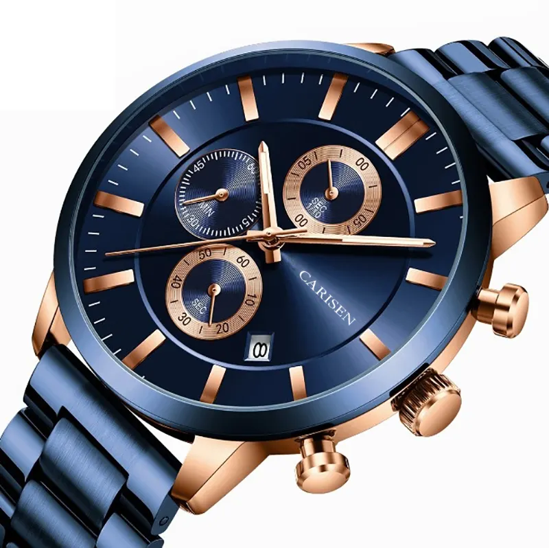 custom simple fashion men chrono watch japan quartz steel watch luxury parts price wholesale watches