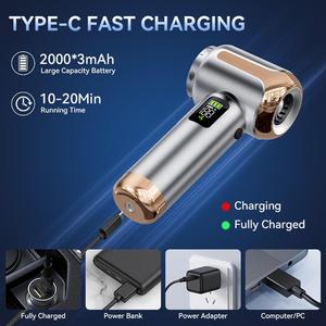 <span class=keywords><strong>Aspirateur</strong></span> souffleur turbo portable 2 en 1, aspiration 15 kPa, 100 W, sans fil, sans balais, nettoyeur de poussière, souffleur d'air portable, mini gonfleur - Product Image 2