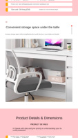 Bureau d'ordinateur en bois massif avec plusieurs rangements et tiroirs, bibliothèque intégrée pour la maison, la chambre ou le bureau d'étudiant