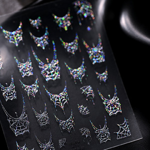 ملصق عالي الجودة ثلاثي الأبعاد ملون لليزر هالوان عنكبوت تصميم شبكة الإنترنت ملصق ورقي فاخر للأظافر - Product Image 6