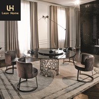 Table à manger ronde extensible en acier inoxydable de luxe italienne moderne, meubles de salle à manger
