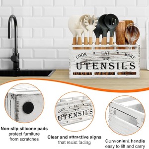 Solid Wood Cutlery Organizer Box With Engraved Utensils <b>Storage</b> <b>Kitchen</b> Drawer Divider Compartment Wooden Box - Product Image 4