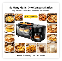 10L 3 in 1 Alat Pembuat Sarapan Multifungsi Oven Grill Pembuat Kopi untuk Rumah Asrama Pembuatan Sarapan Cepat