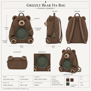 Sac à bandoulière extérieur personnalisé en forme d'ours grizzly mignon, sac Ita Kawaii en peluche shaggy avec fenêtre transparente ronde et breloque sapin - Product Image 3
