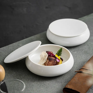 Tazón de Cerámica para Aperitivos con Tapa Esmaltada, Plato de Porcelana Estilo Europeo, Vajilla y Utensilios de Cocina para Hoteles y Restaurantes - Product Image 1