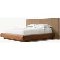 Tête de lit extensible RH Oak avec revêtement en cuir, design moderne, mobilier de chambre de haute qualité, lit en bois extensible
