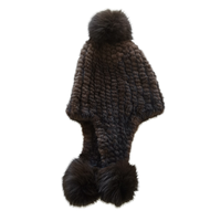 Bonnet unisexe d'hiver en fourrure de lapin véritable à 100 % avec pompon en fourrure de renard, chaud, respirant, tricoté, doublé, style sportif et tendance