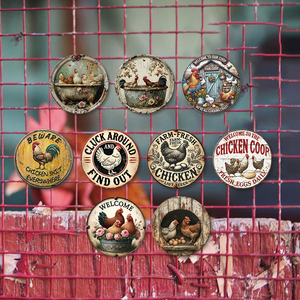 Panneau rond en métal de style <span class=keywords><strong>ferme</strong></span> vintage avec décor de coq floral - Product Image 5
