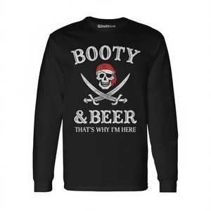 Camiseta de manga larga vintage con estampado de piratas de Booty And Beer That's Why I'm Here - Product Image 2