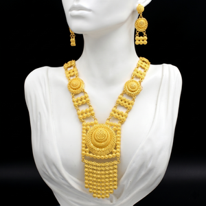 ZHENXUN Dubaï Ensemble de bijoux de mariée plaqué or 24K, motif cercle, collier et boucles d'oreilles, bijoux de mariage de grande taille pour femme, vente en gros - Product Image 1