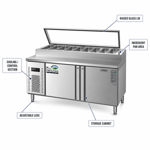 Table de préparation réfrigérée commerciale en acier inoxydable pour pizzas, salades et sandwichs, avec bacs à ingrédients pour restaurant - Product Image 4