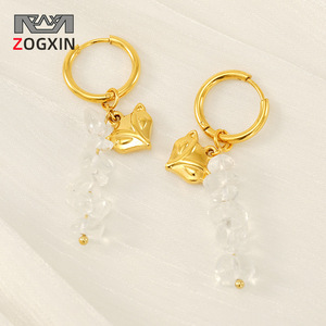 Zogxin Fox Hoop Earrings Gold Plated Stainless Steel <b>Crystal</b> Drop <b>Animal</b> Shape Everyday Wear - Product Image 1
