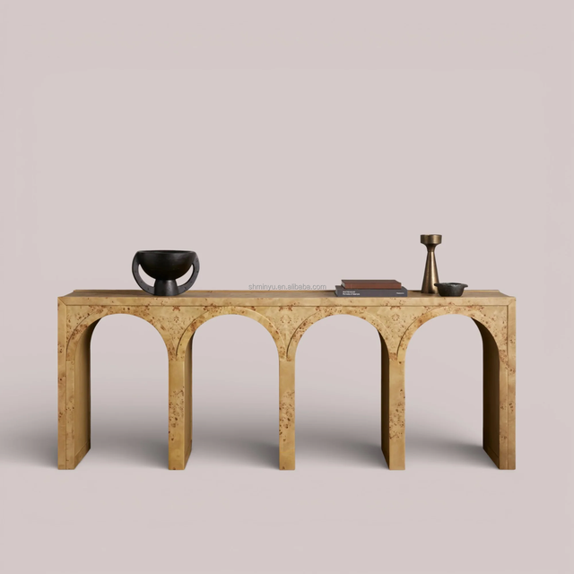 Modern Solid Oak Wood Burl Console Table Luxury Large Console Table for Entryway Living Room Furniture