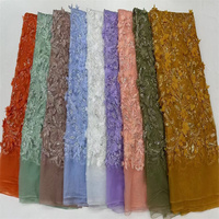 Tissu en dentelle brodée 3D fleurie blanche pour mariage, perles et sequins, maille 100% polyester, largeur 120 cm