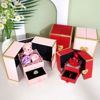 2026 Vierkante Zeepbloemen Sieraden Opbergdoos Voor Xmas Valentijnsdag Cadeau Dubbele Deur Roos En Beer Oorbellen Ring Doos