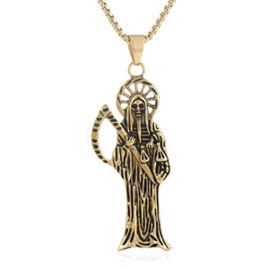 Pendentif Scythe de la Mort en Acier Inoxydable, Design Squelette, Chaîne 3.0x60cm, Bijou Rétro Punk Tendance pour Homme - Product Image 3