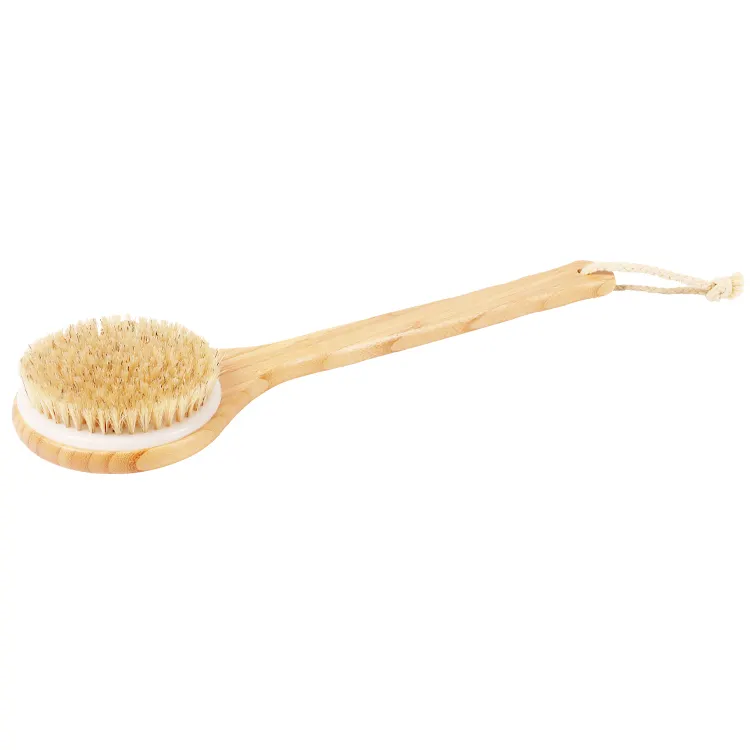 WELLRICH Bamboo Handle Bath Body Brush Natural Bristle Shower Massage Body Bath Brush Customized Picture Logo PCS