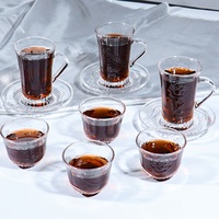 Service à thé et café de luxe vintage classique turc pour salon, style arabe, avec tasses à café en verre et soucoupes à poignée