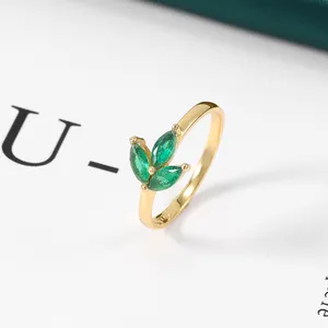 Short Time Delivery 925 Sterling Silver 18k Gold Plated Jewelry natural emerald ring Green leaf ring designer rings For Women