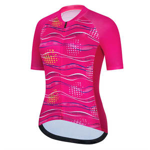 Maillot de cyclisme unisexe à manches courtes en maille respirante avec imprimé gouttelettes, protection solaire SPF 50+, séchage rapide, coupe ajustée, pour entraînement cycliste en salle - Product Image 1