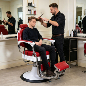 Silla de Barbero Profesional con Altura Ajustable, Reposapiés y Reposacabezas, en Cuero PU Negro, Giratoria 360°, para Salón de Belleza, en Venta - Product Image 6