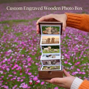 Folding Wooden Photo Storage <b>Box</b> Personalized Custom Polished Pull Out pet Gift <b>Memorial</b> <b>Keepsake</b> Album Wooden Photo <b>Box</b> - Product Image 6