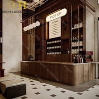 Vitrines de luxe pour café, comptoirs de bar à café en bois de haute qualité sur mesure pour la conception de cafés modernes