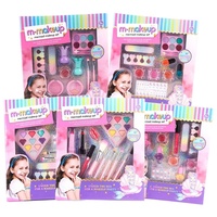 Ensemble de maquillage et de jeu d'imitation pour enfants, comprenant une palette de fards à paupières et un vernis à ongles en plastique écologique, avec boîte de rangement.