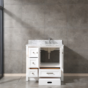 Mueble de Baño Moderno de Diseño Industrial en Madera Blanca Ecológica con Lavabo Independiente, Almacenamiento y Encimera de Mármol para el Hogar - Product Image 3